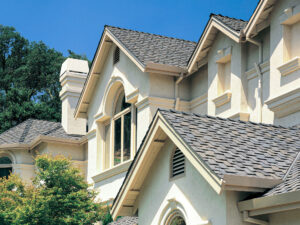 A home with a new asphalt shingle roof 